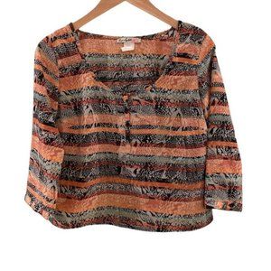 LOVE SQUARED Striped Snakeskin pattern quarter sleeve cropped blouse. Size XS